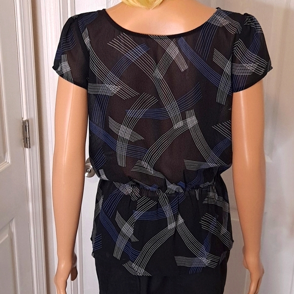 Halogen Nordstrom Short-Sleeve Black, Blue, and White See-Through Top - Picture 5 of 7